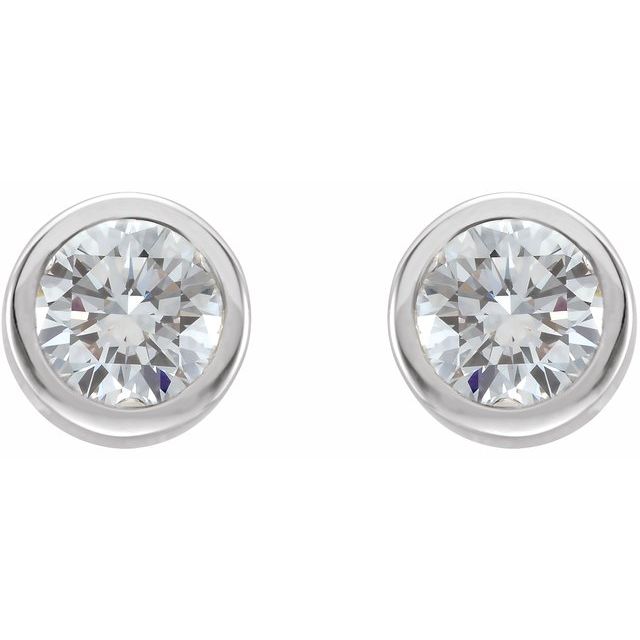 Rhodium-Plated Sterling Silver Imitation White Cubic Zirconia Bezel-Set Earrings