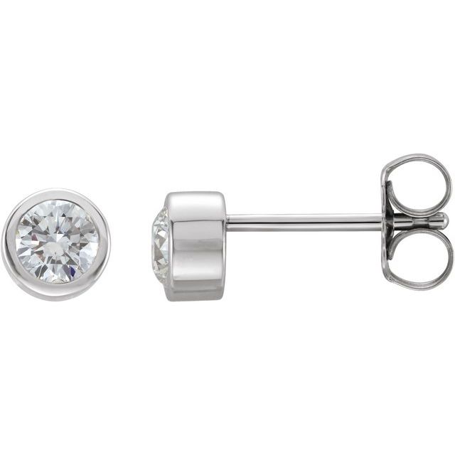Rhodium-Plated Sterling Silver 4 mm Round Imitation White Cubic Zirconia Birthstone Earrings