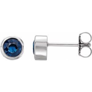 14K White Lab-Grown Blue Sapphire Bezel-Set Earrings