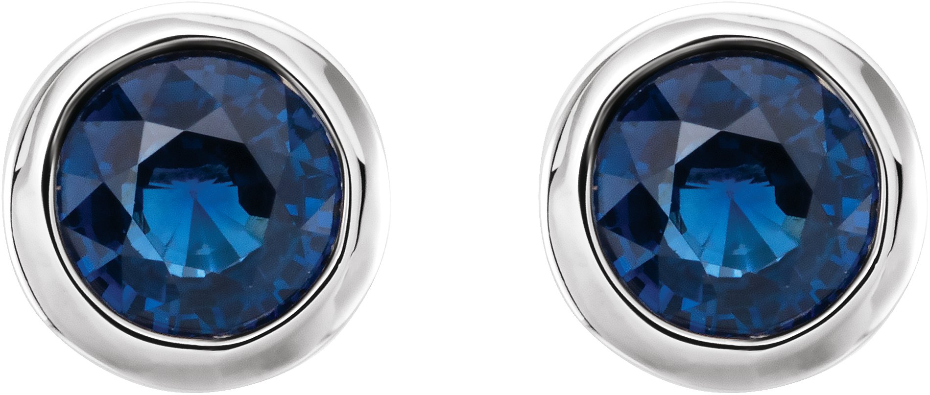 14K White Natural Blue Sapphire Bezel-Set Earrings