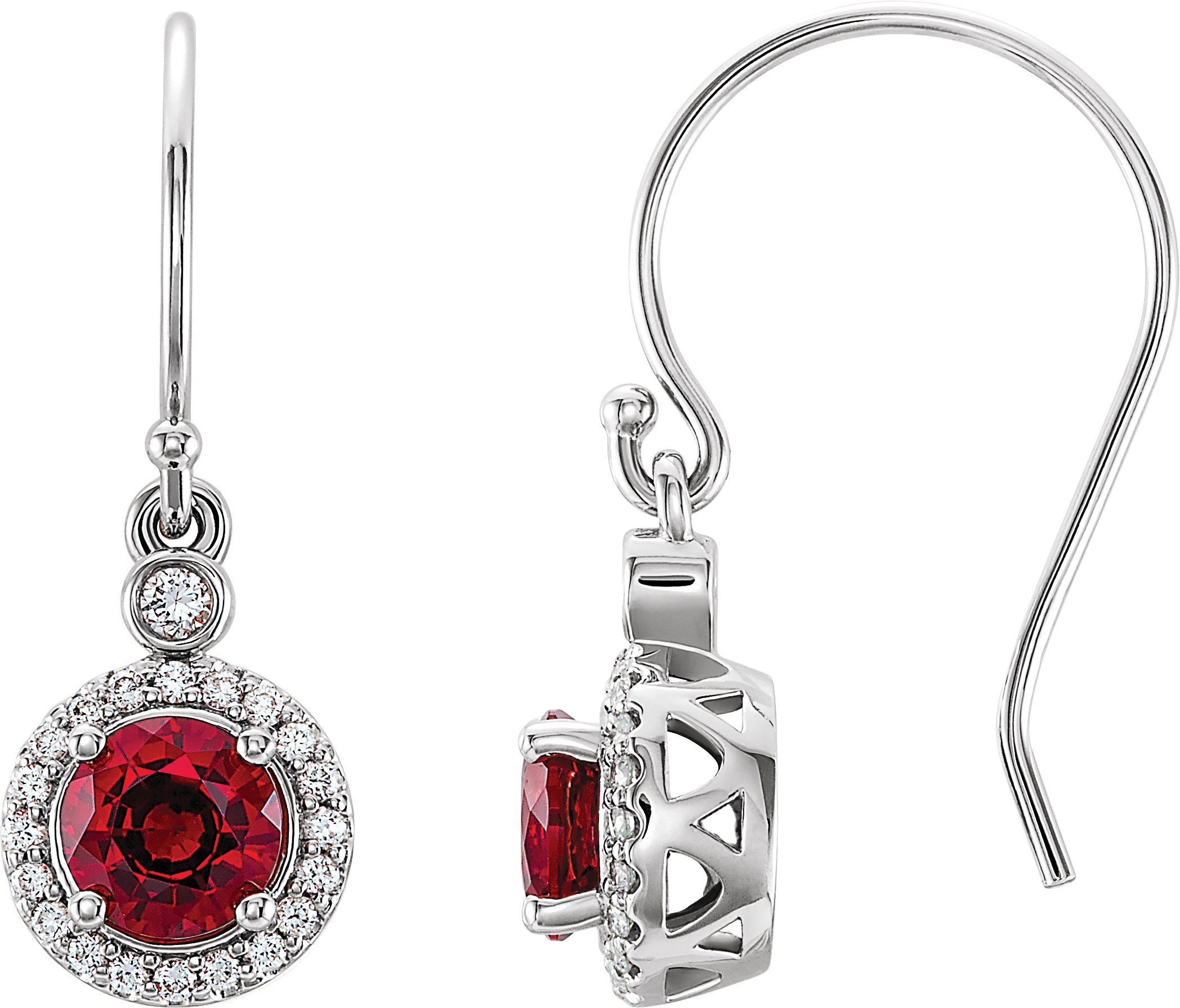14K White Lab-Grown Ruby & 1/8 CTW Natural Diamond Halo-Style Earrings