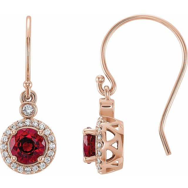 14K Rose Lab-Grown Ruby & 1/8 CTW Natural Diamond Halo-Style Earrings