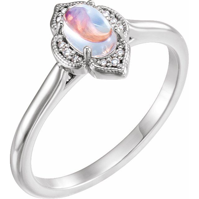 Sterling Silver Natural Rainbow Moonstone & .03 CTW Natural Diamond Ring