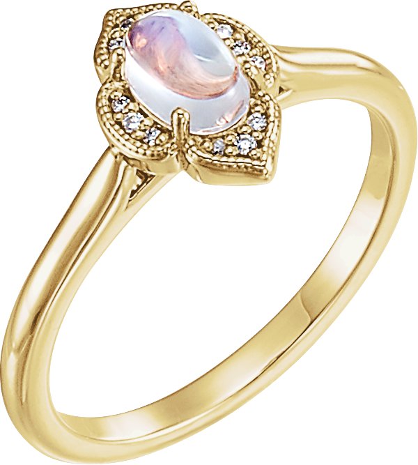 14K Yellow Natural Rainbow Moonstone & .03 CTW Natural Diamond Ring