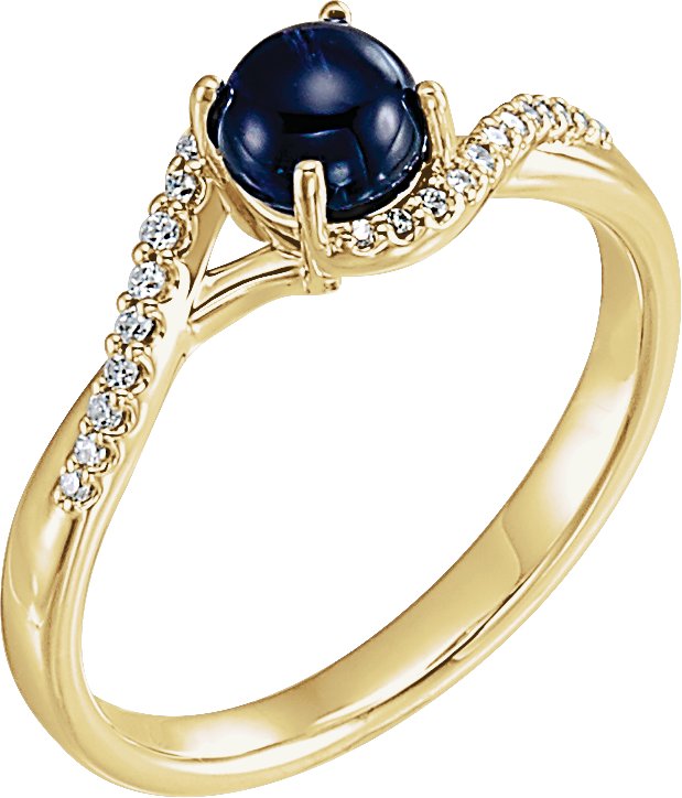 14K Yellow Cabochon Blue Sapphire and .08 CTW Diamond Ring Ref 12940216