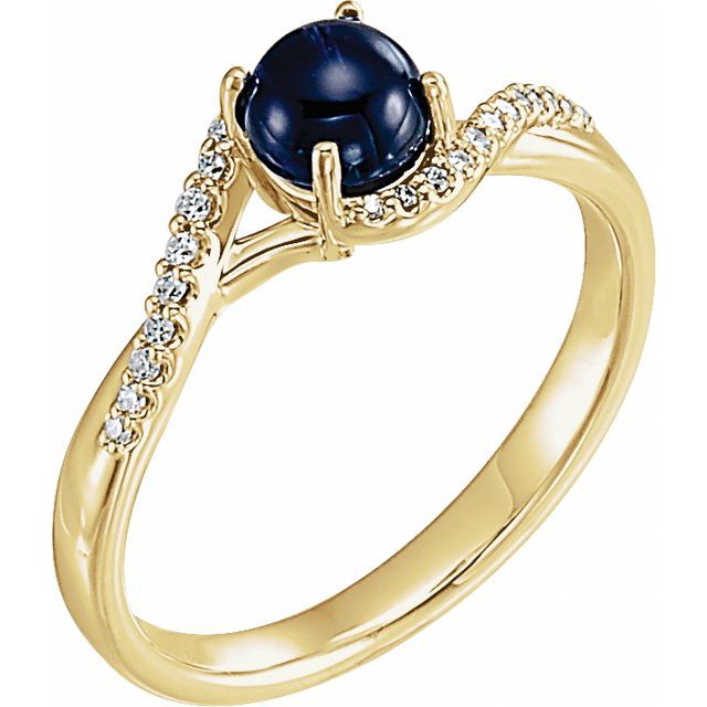 14K Yellow Natural Blue Sapphire & .07 CTW Natural Diamond Ring