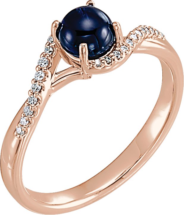 14K Rose Cabochon Blue Sapphire and .08 CTW Diamond Ring Ref 12940217