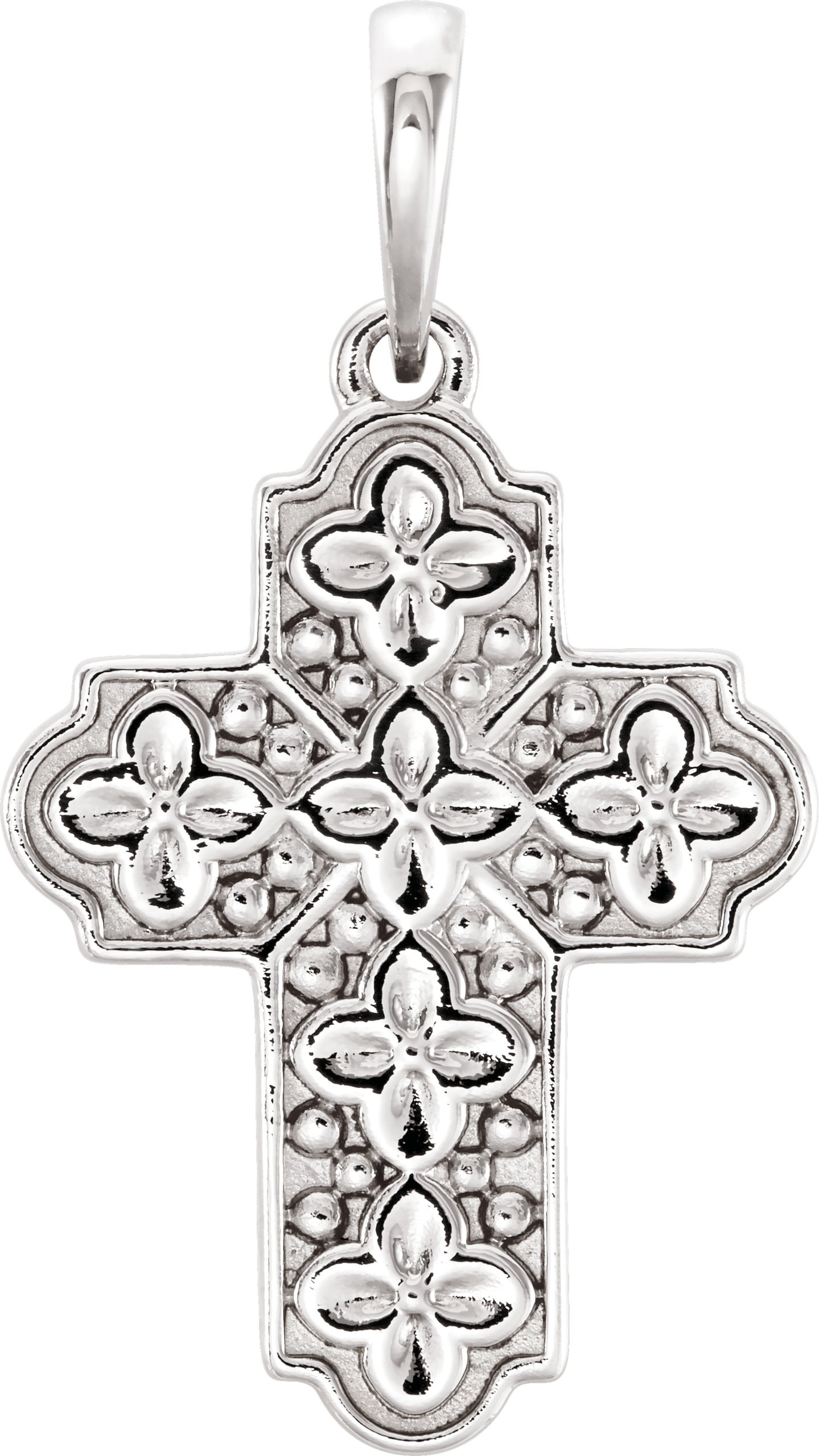 14K White Ornate Floral Inspired Cross Pendant Ref. 12980733