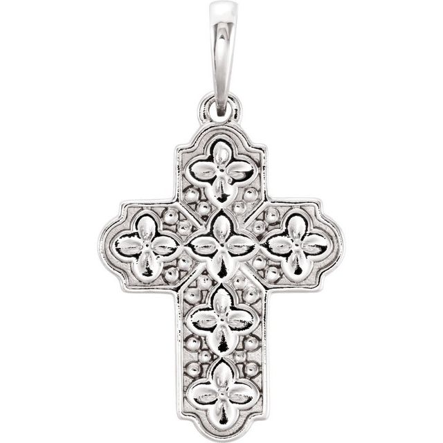 Platinum Ornate Floral-Inspired Cross Pendant