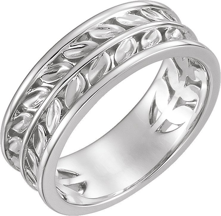 14K White Leaf Ring