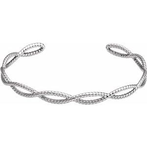 Sterling Silver Rope Cuff 6" Bracelet