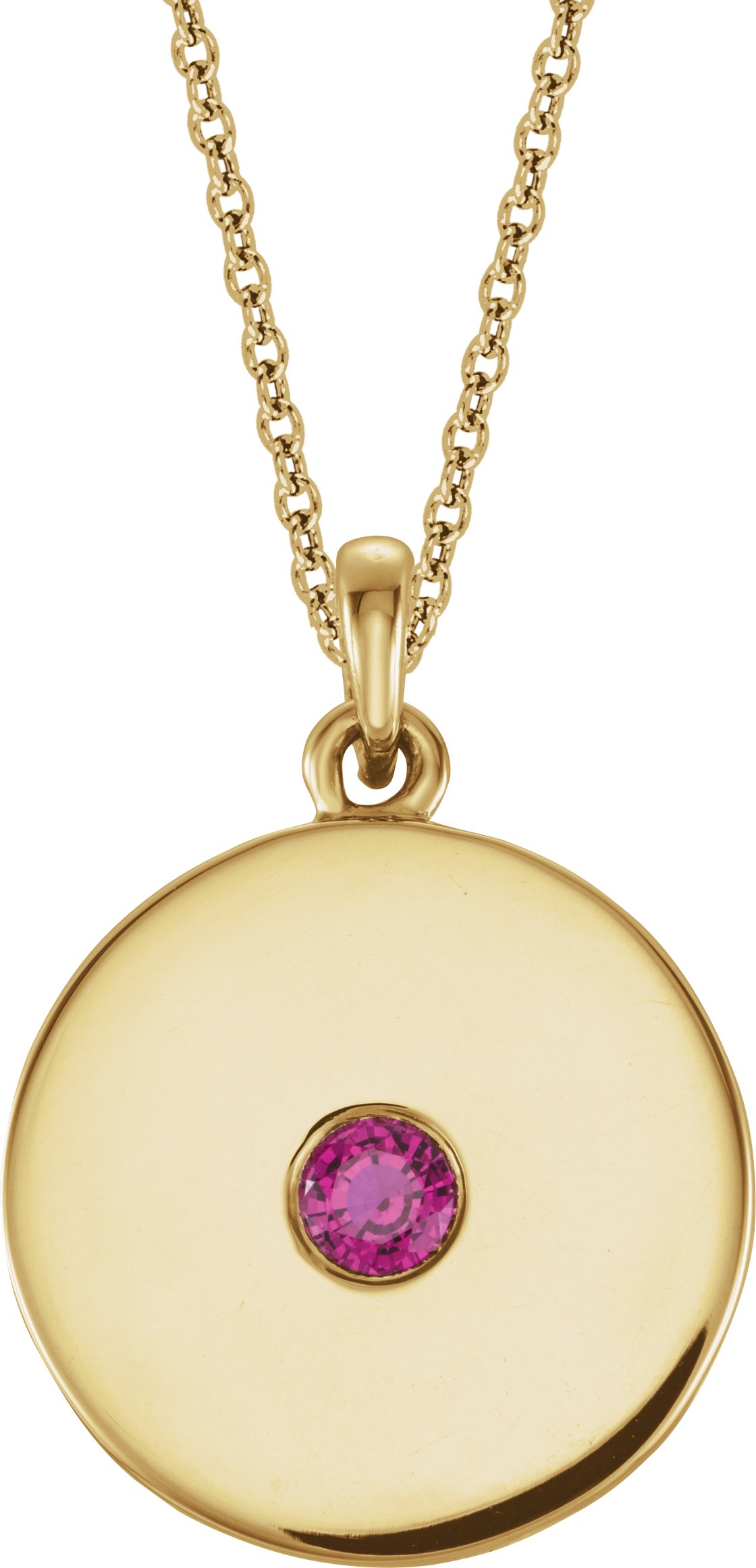 14K Yellow Lab-Grown Ruby Disc 16-18" Necklace