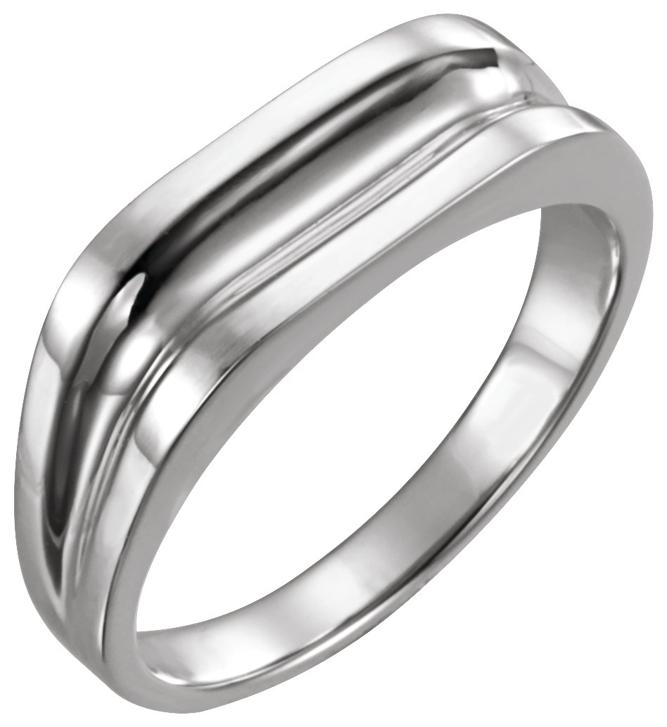 14K White Grooved Bar Ring