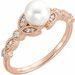 14K Rose Cultured White Freshwater Pearl & 1/10 CTW Natural Diamond Leaf Ring