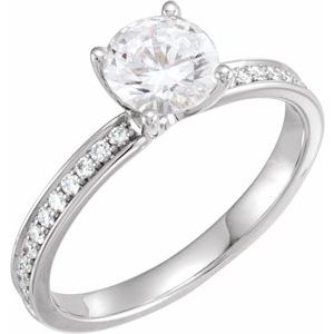 14K White 6.5 mm Round Forever One™ Moissanite & 1/5 CTW Diamond Ring