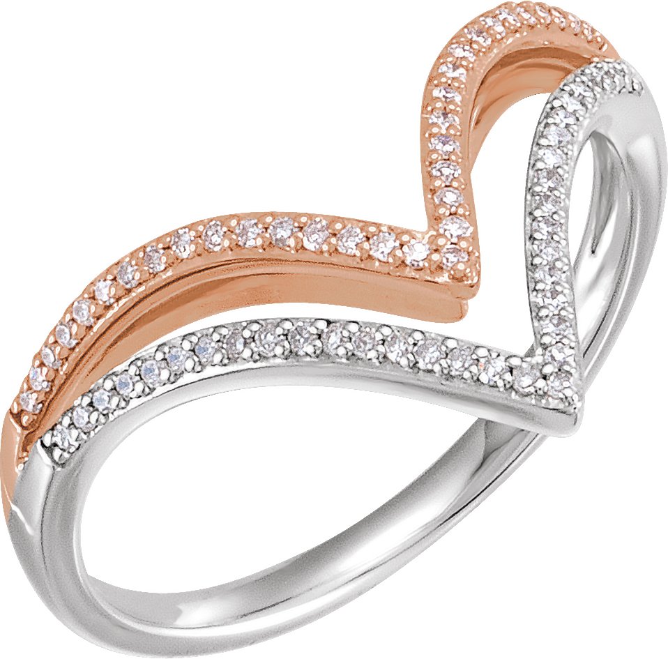 14K White & Rose 1/6 CTW Diamond "V" Ring