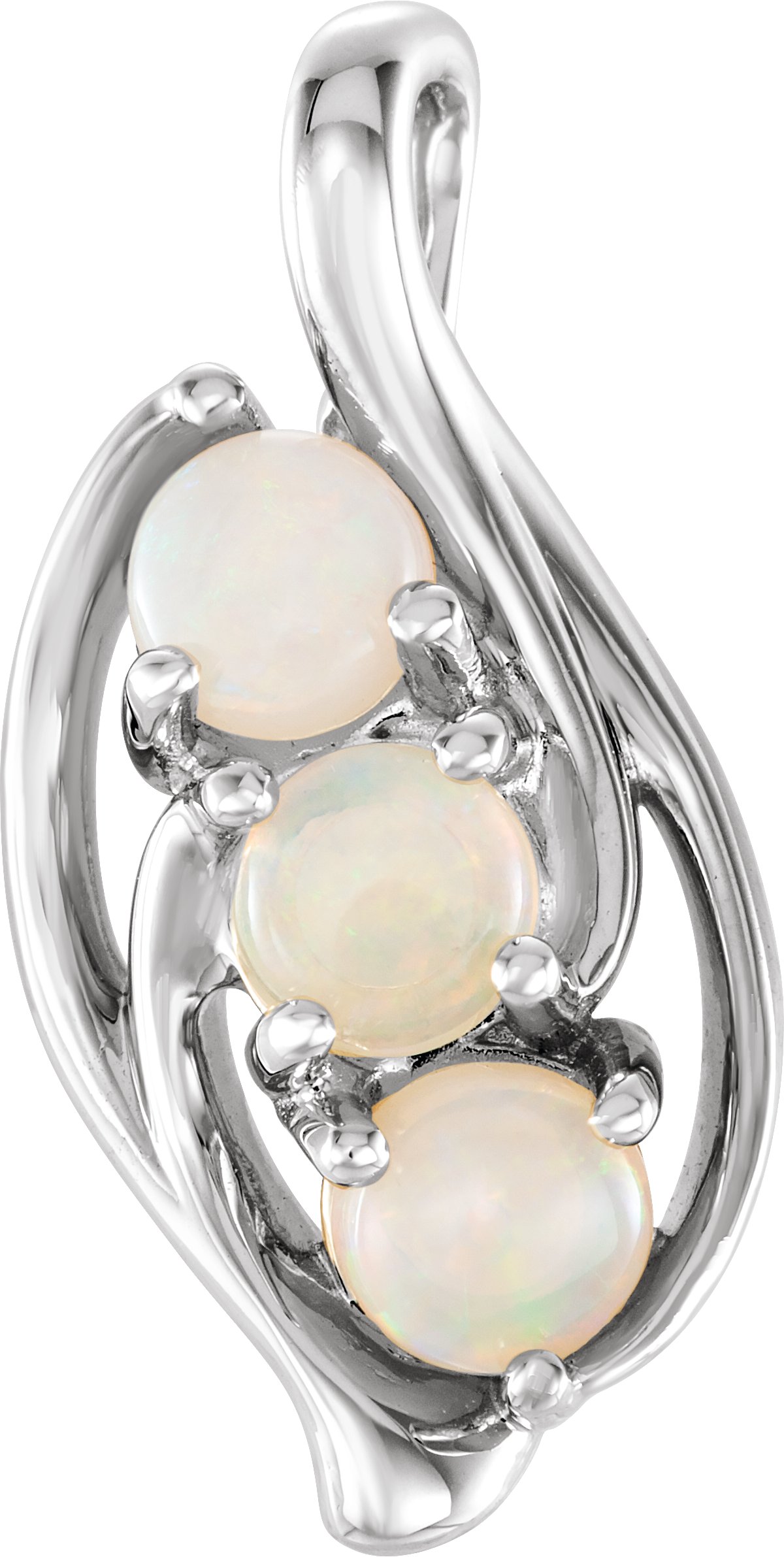 14K White Natural White Opal Three-Stone Pendant
