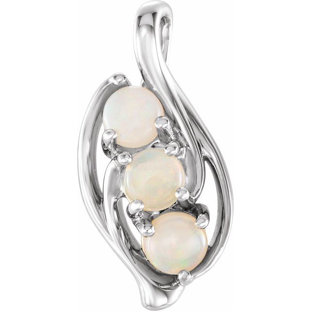 14K White Natural Opal Three-Stone Pendant