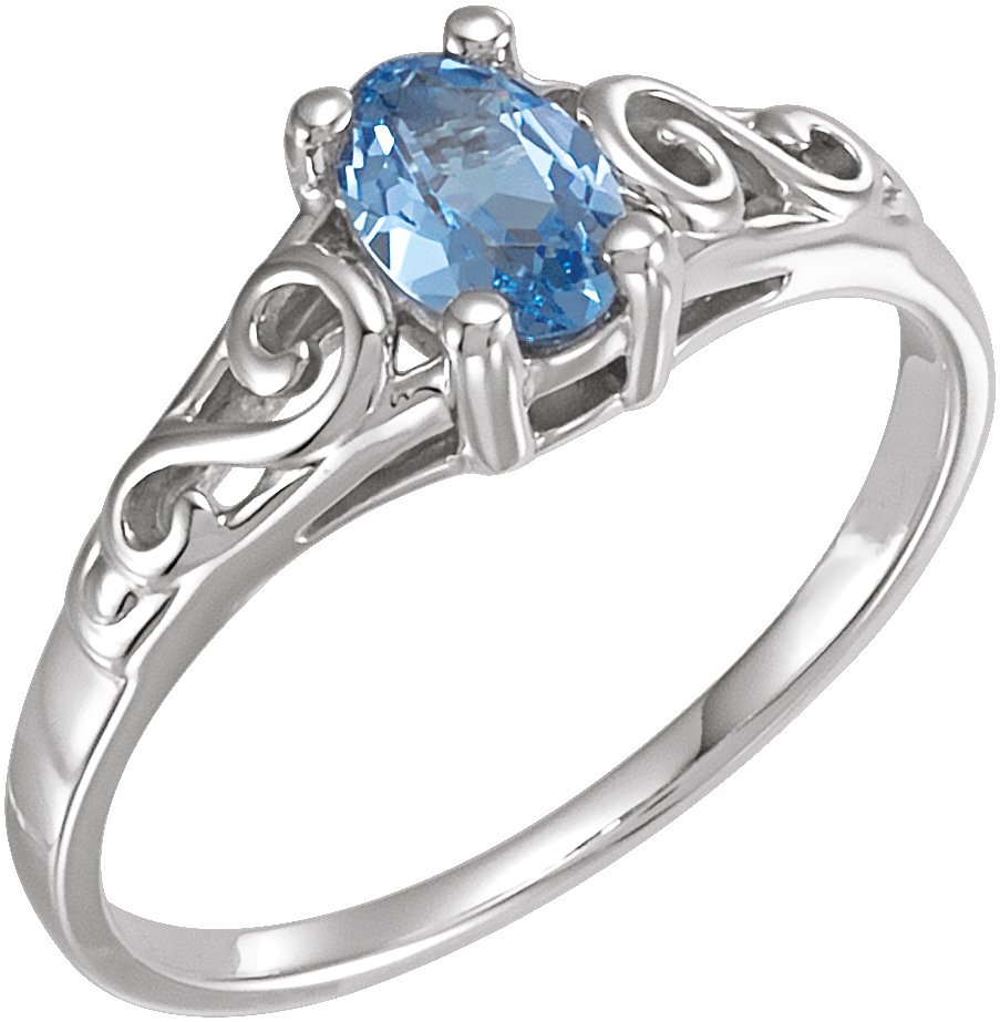 Sterling Silver March Youth Imitation Birthstone Ring 