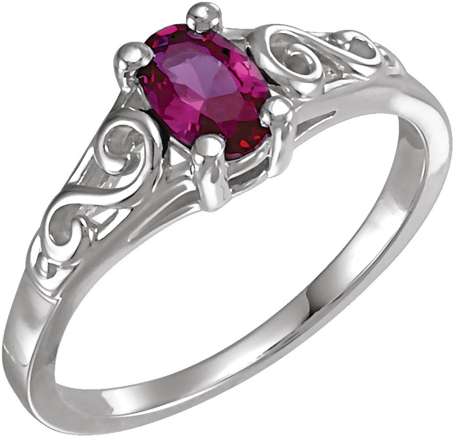 Sterling Silver July Youth Imitation Birthstone Ring 