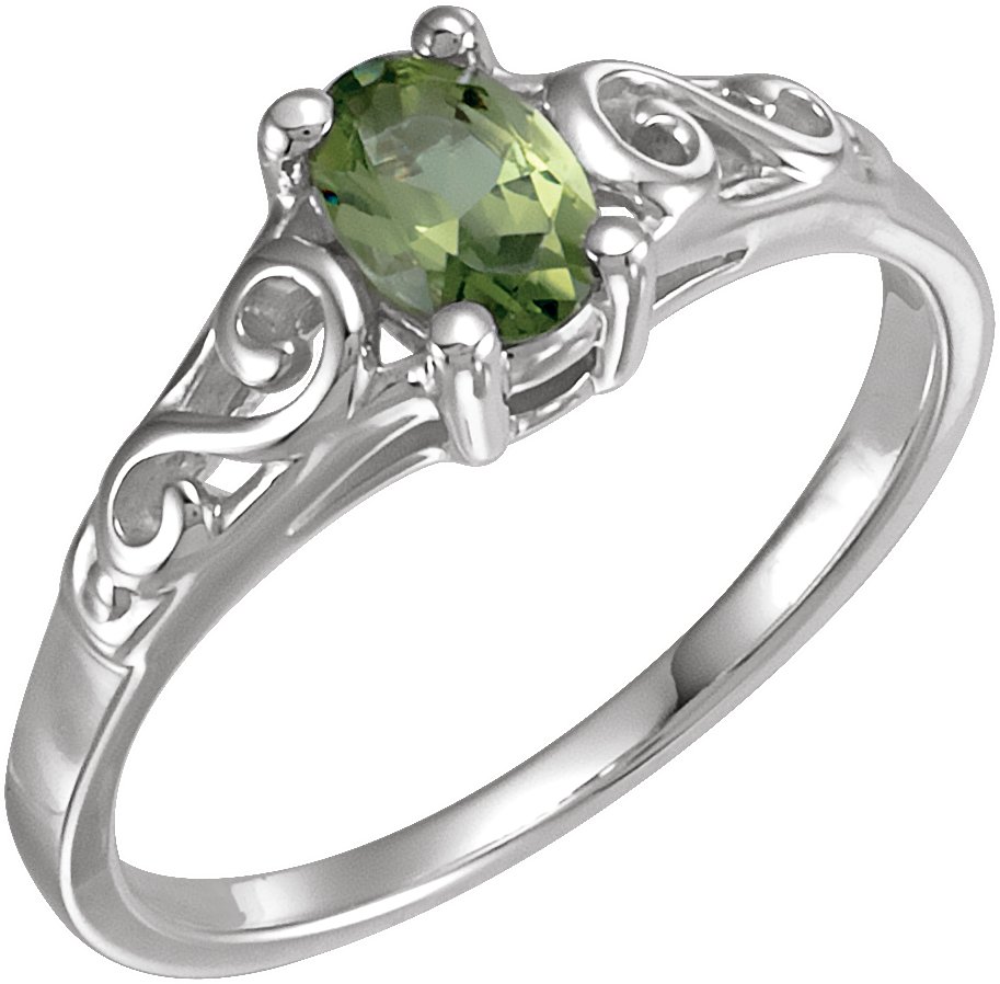 14K White August Youth Imitation Birthstone Ring