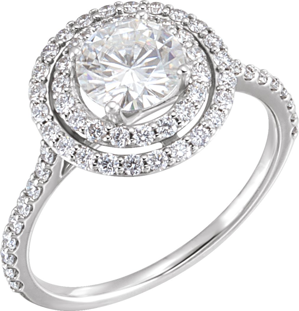 14K White 6.5 mm Round Forever One Created Moissanite and .625 CTW Diamond Ring Ref 12886749