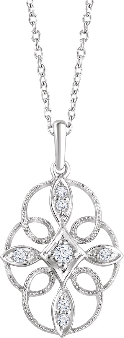 Sterling Silver 1/10 CTW Natural Diamond Filigree 16-18" Necklace