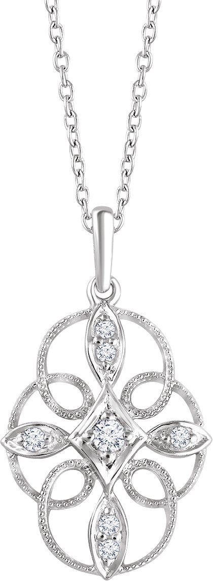 Sterling Silver 1/10 CTW Natural Diamond Filigree 16-18 Necklace