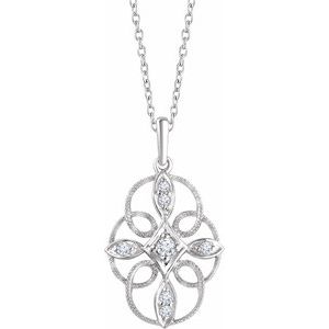 Sterling Silver 1/10 CTW Natural Diamond Filigree 16-18" Necklace
