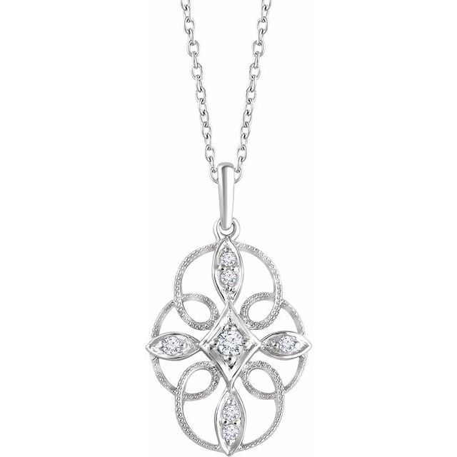 Sterling Silver 1/10 CTW Natural Diamond Filigree 16-18 Necklace