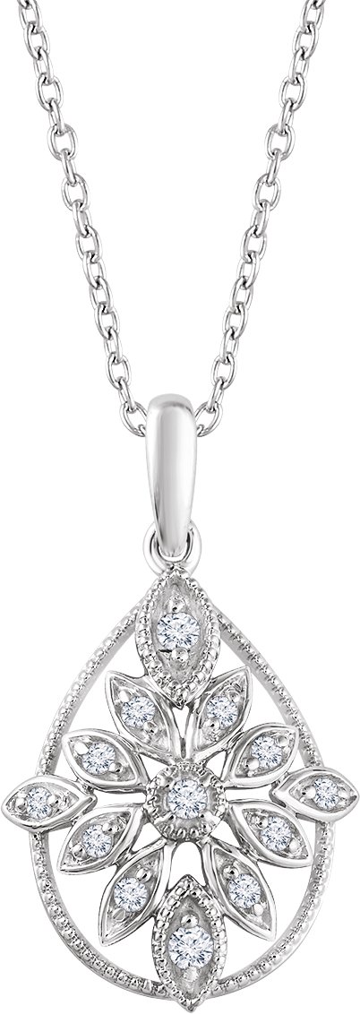 14K White 1/6 CTW Natural Diamond Granulated Filigree 16-18 Necklace