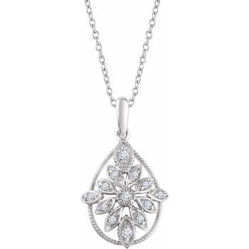 Sterling Silver .167 CTW Diamond Granulated Filigree 18 inch Necklace Ref. 12977645