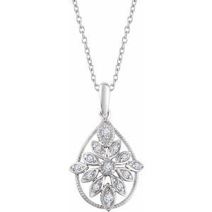 14K White 1/6 CTW Natural Diamond Granulated Filigree 18" Necklace