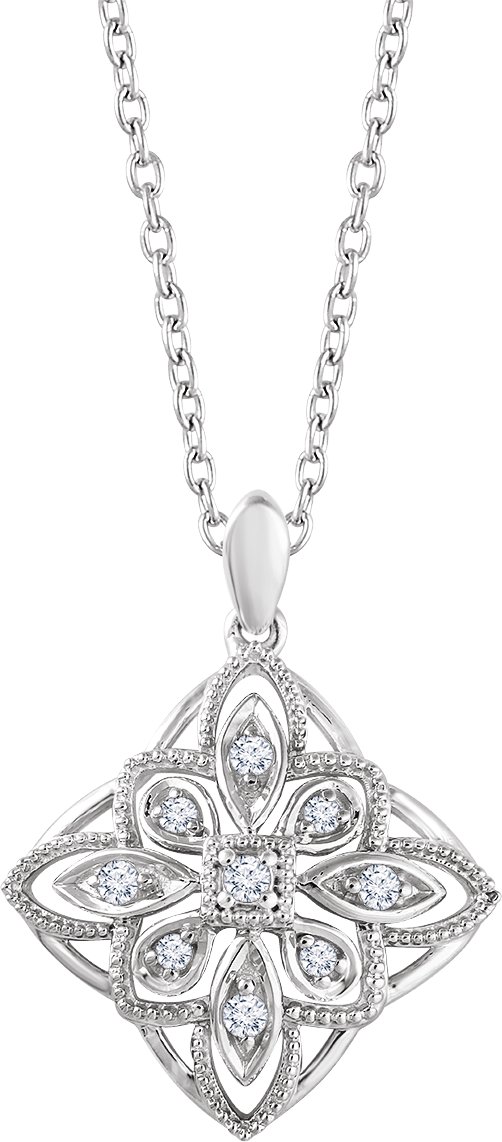 Sterling Silver .10 CTW Diamond Granulated Filigree 18 inch Necklace Ref. 12977569