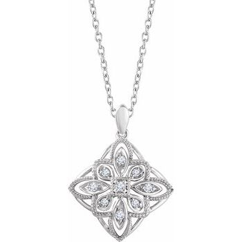 Sterling Silver .10 CTW Diamond Granulated Filigree 18 inch Necklace Ref. 12977569