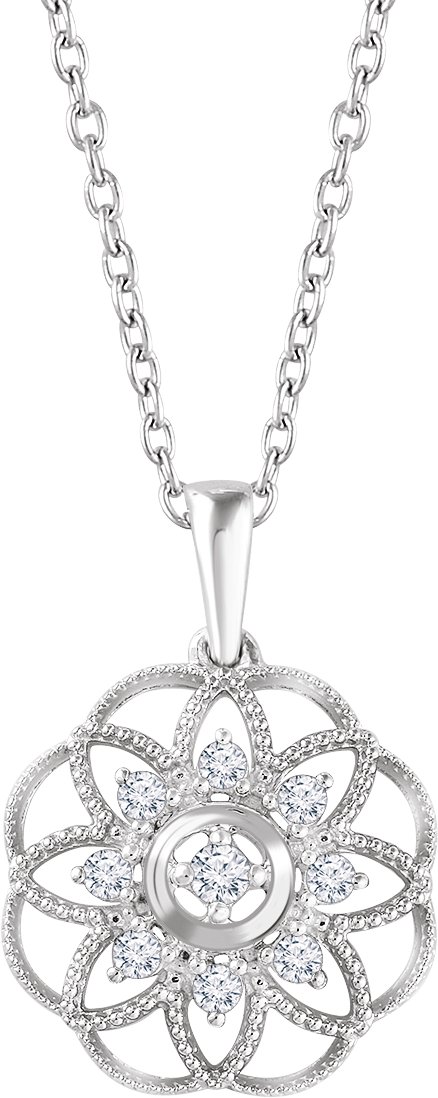 14K White 1/5 CTW Natural Diamond Granulated Filigree 16-18" Necklace