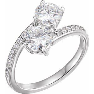 14K White 6 mm Round Forever One™ Moissanite & 1/5 CTW Diamond Ring