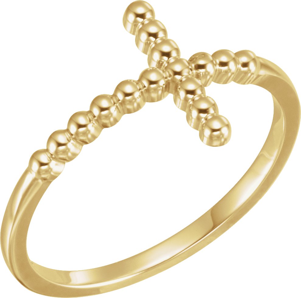 14K Yellow Beaded Sideways Cross Ring