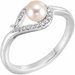 14K White Cultured White Freshwater Pearl & .07 CTW Natural Diamond Bypass Ring