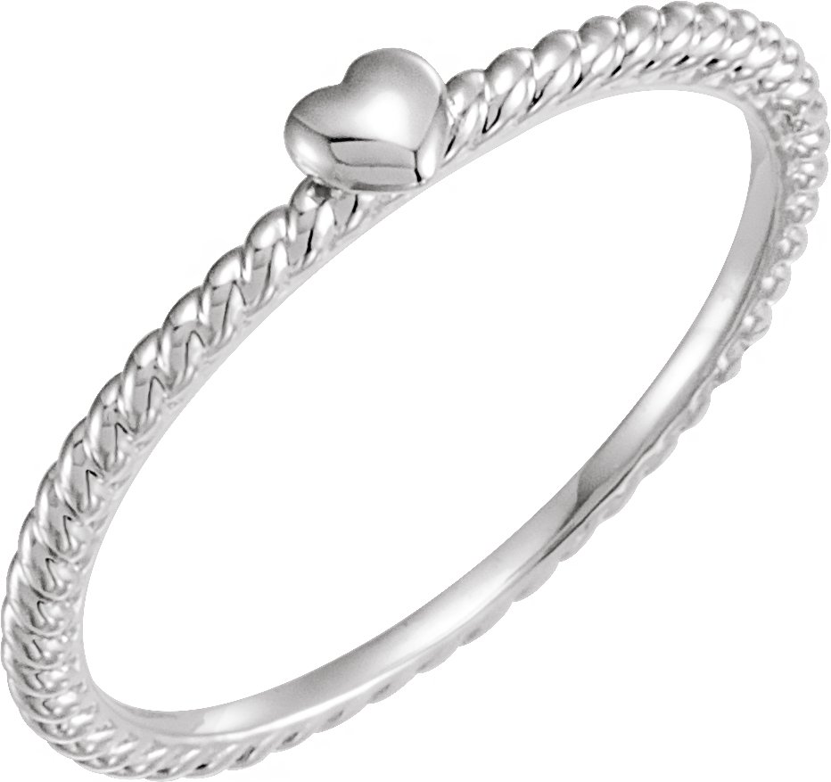 14K White Heart Rope Ring