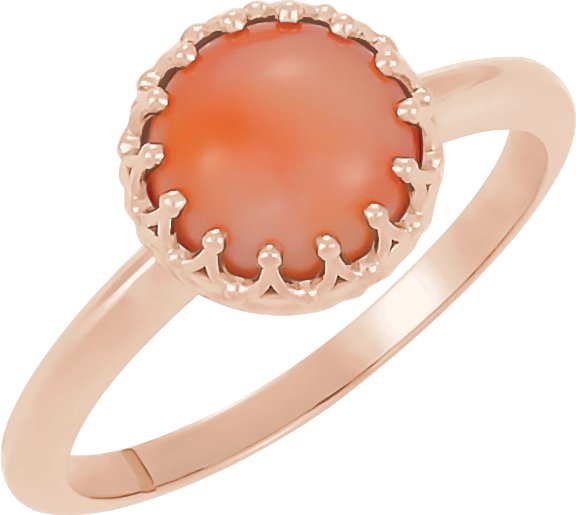 14K Rose 5 mm Natural Pink Coral Crown Cabochon Ring