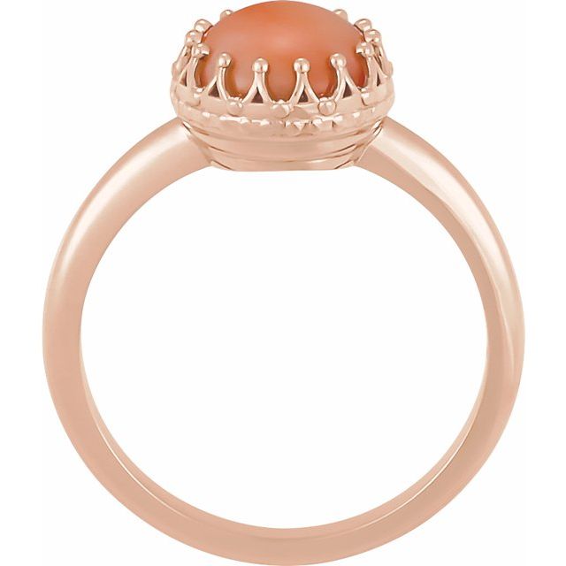 14K Rose 5 mm Natural Pink Coral Crown Cabochon Ring