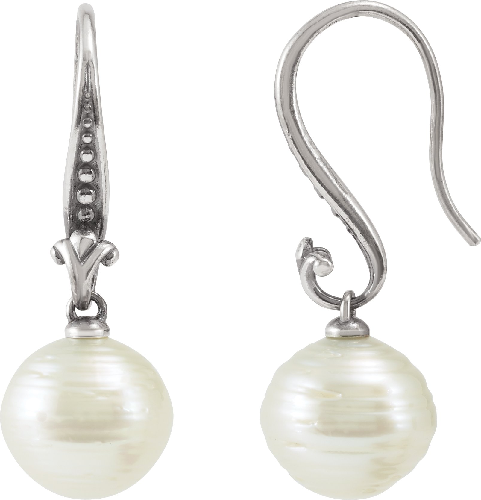 Sterling Silver & 14K White South Sea Cultured Pearl Earrings 