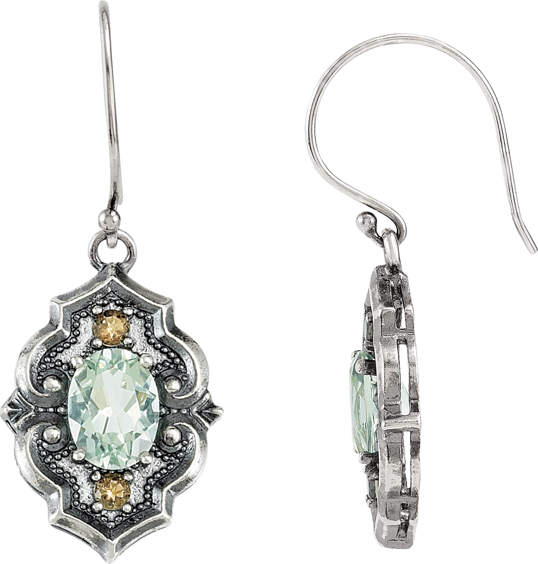 Sterling Silver Green & Smoky Earrings