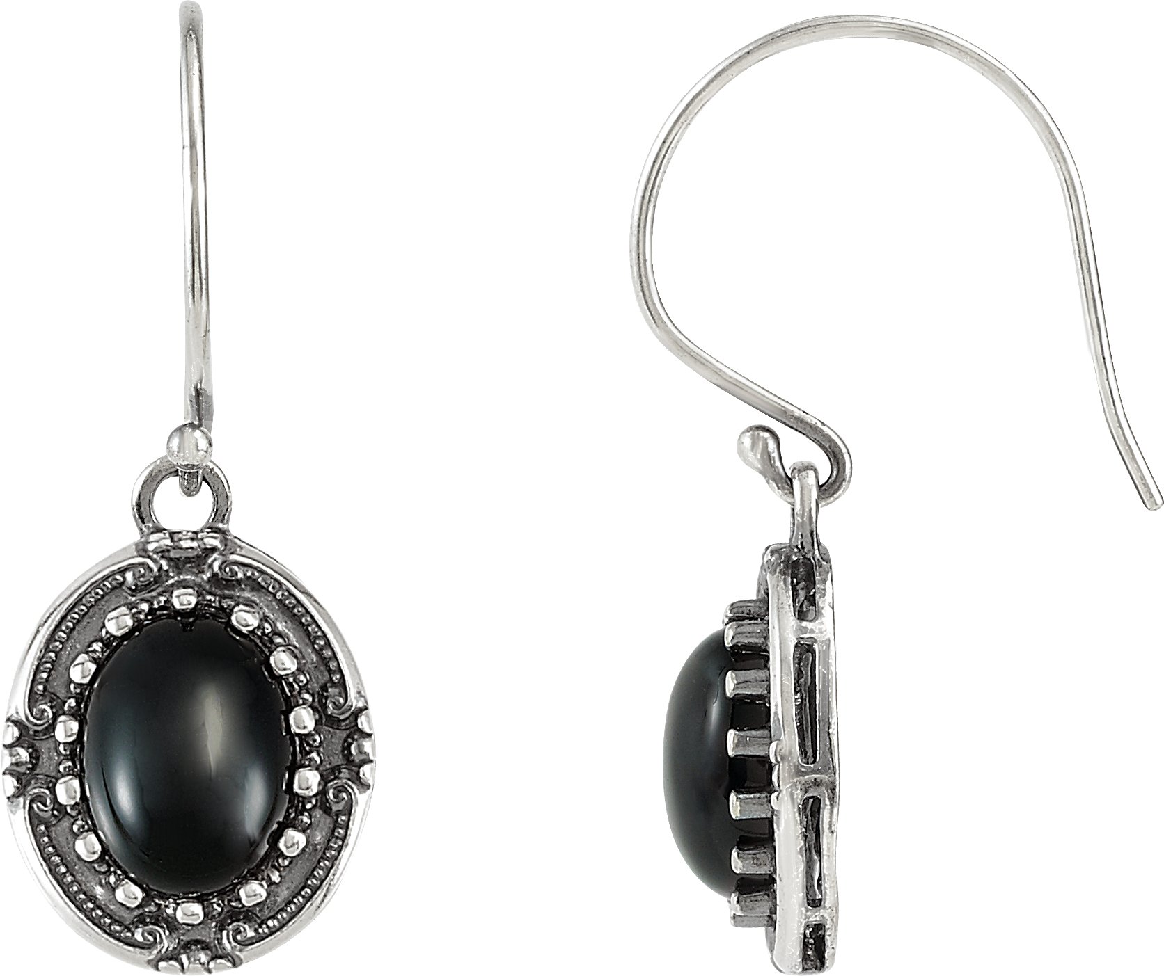 Sterling Silver Natural Black Onyx Vintage-Inspired Earrings