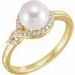 14K Yellow Cultured White Freshwater Pearl & 1/8 CTW Natural Diamond Bypass Ring