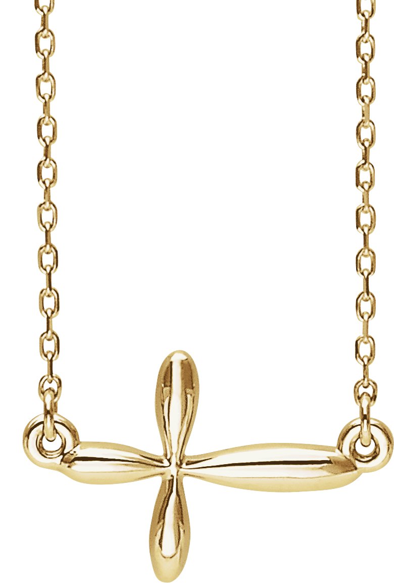 14K Yellow Sideways Cross 16-18" Necklace