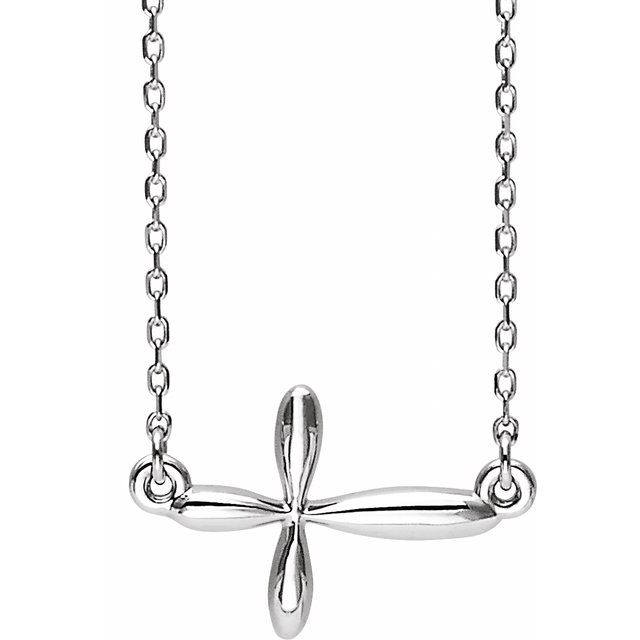 Sterling Silver Sideways Cross 16-18" Necklace