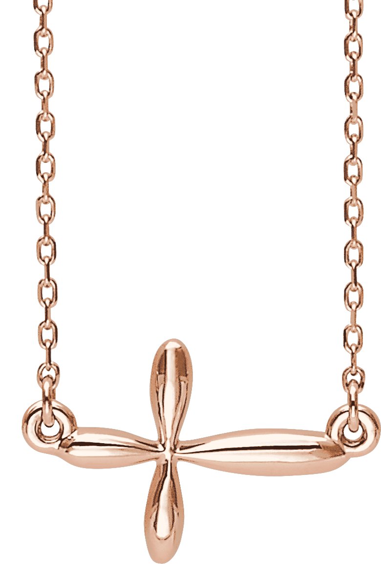 14K Rose Sideways Cross 16 18 inch Necklace Ref. 12939273