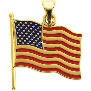 14K Yellow Enameled American Flag Pendant